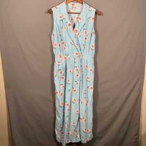 Vintage Robbie Bee Blue Floral Button Up Dress